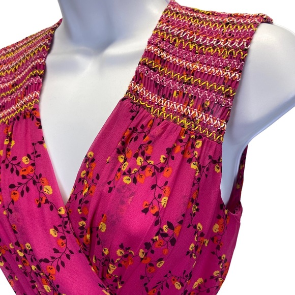 Diane Von Furstenberg DVF Silk Wrap Smocked Ditsy Floral Pink Midi Dress 6 - Picture 5 of 16